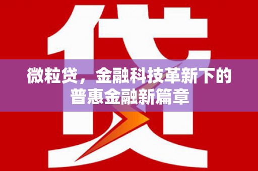同仁微粒贷，金融科技革新下的普惠金融新篇章